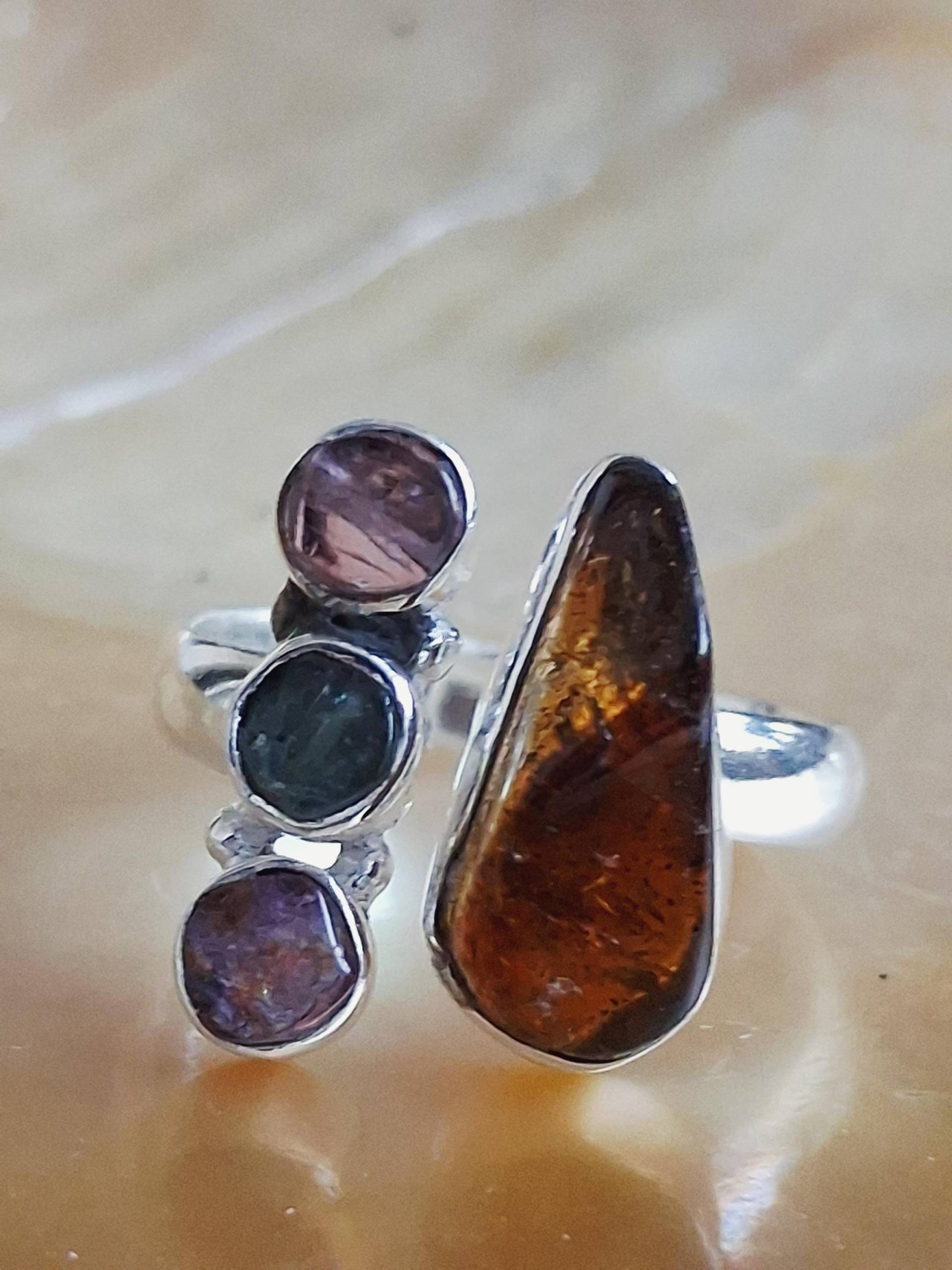 Ring 925 Er Sterling Silber Turmalin Rohstein Offen Verstellbar Gr.61 von Schabanag