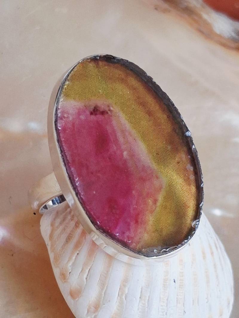 Ring 925 Er Sterling Silber Turmalin Scheibe Größe 62 von Schabanag