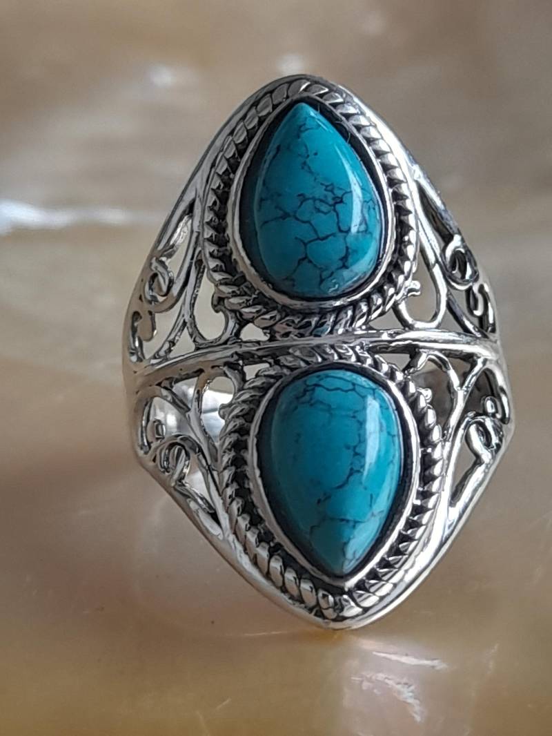 Ring Aus Silber Mit Zwei Türkis Stein - Silberring Türkisschmuck Größe 56 Ring Aus Silber Mit Zwei Türkis Stein - Silberring Türkisschmuck Größe 56 von Schabanag