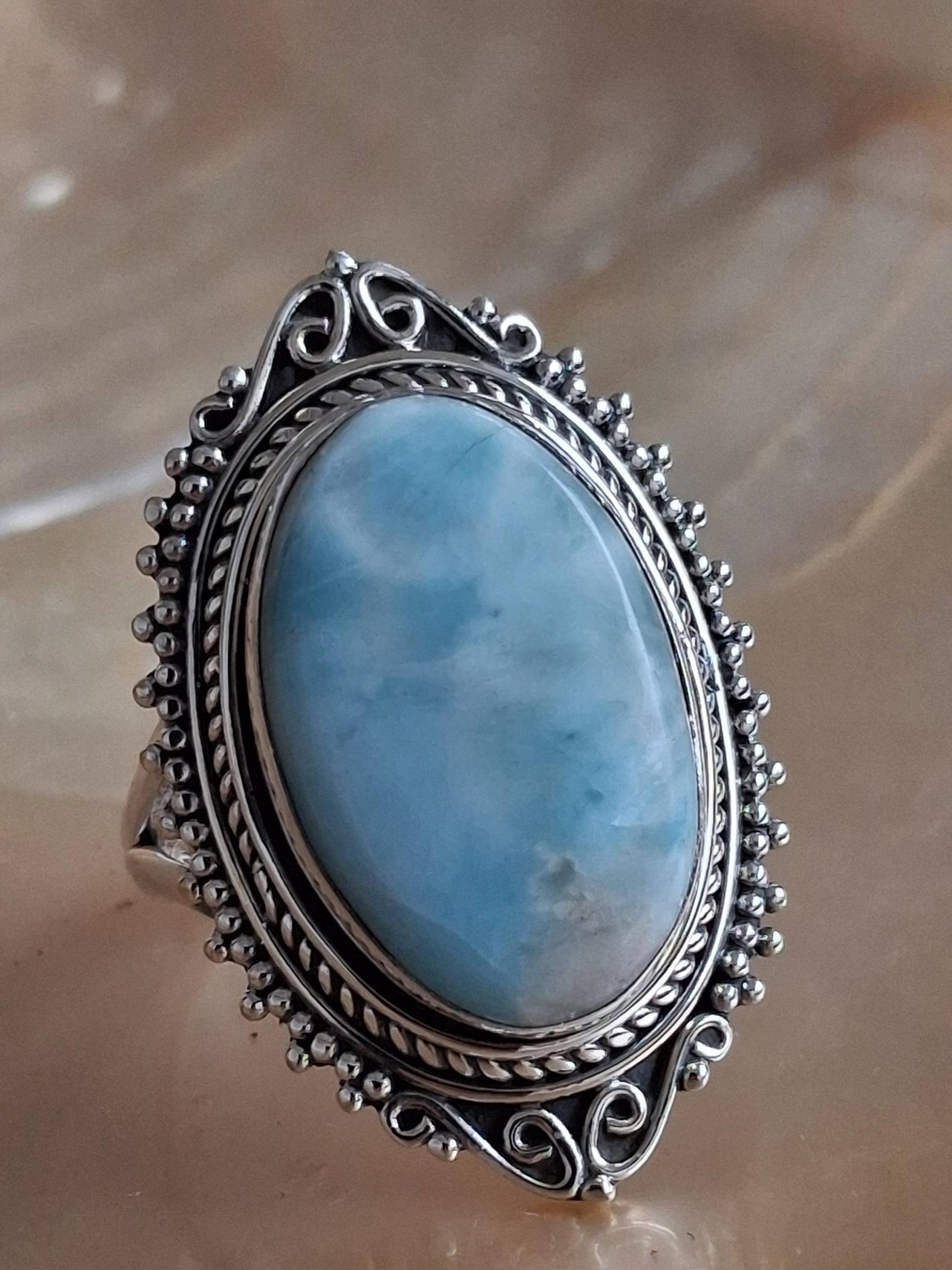 Silberring Mit Larimarstein Größe 62 von Schabanag