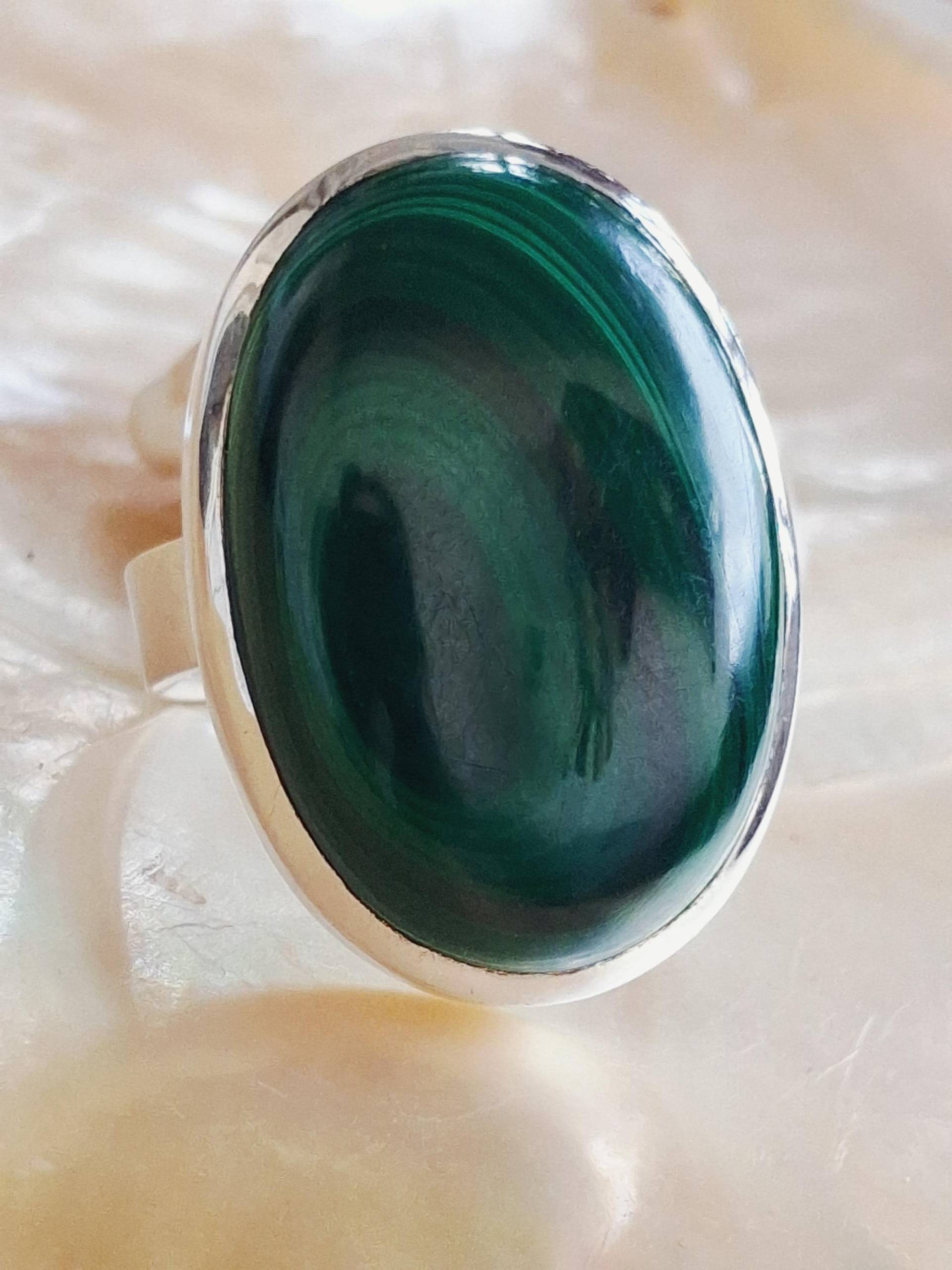 Statement Ring 925 Er Sterling Silber Malachit Gr. 61 Verstellbar von Schabanag