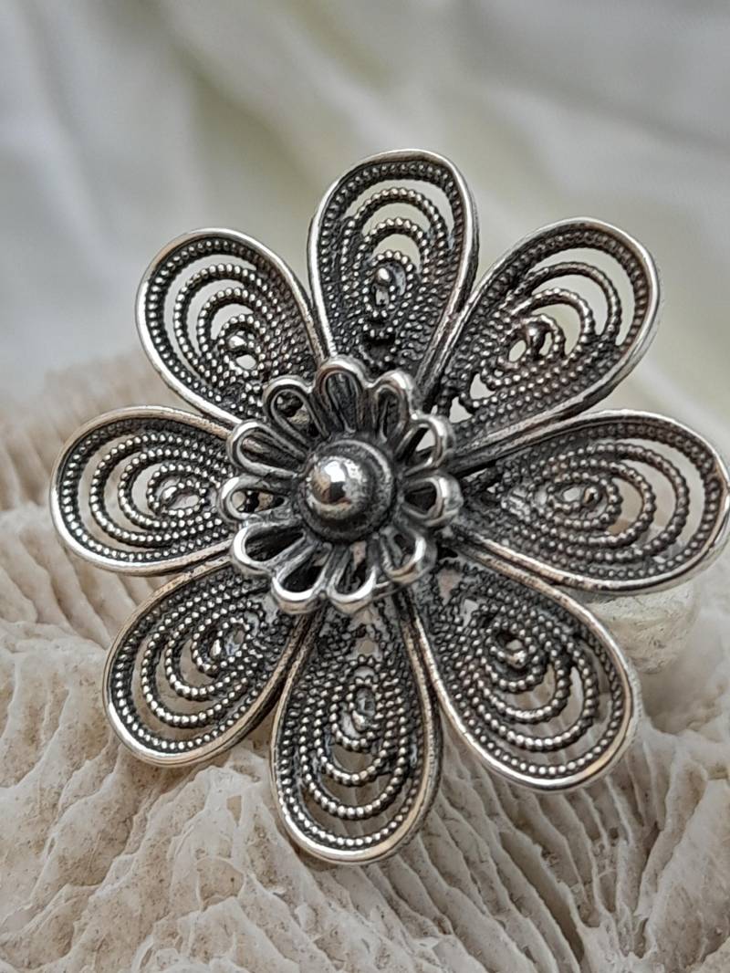 Statement Ring 925Er Sterlingsilber Blume Gr. 55 von Schabanag