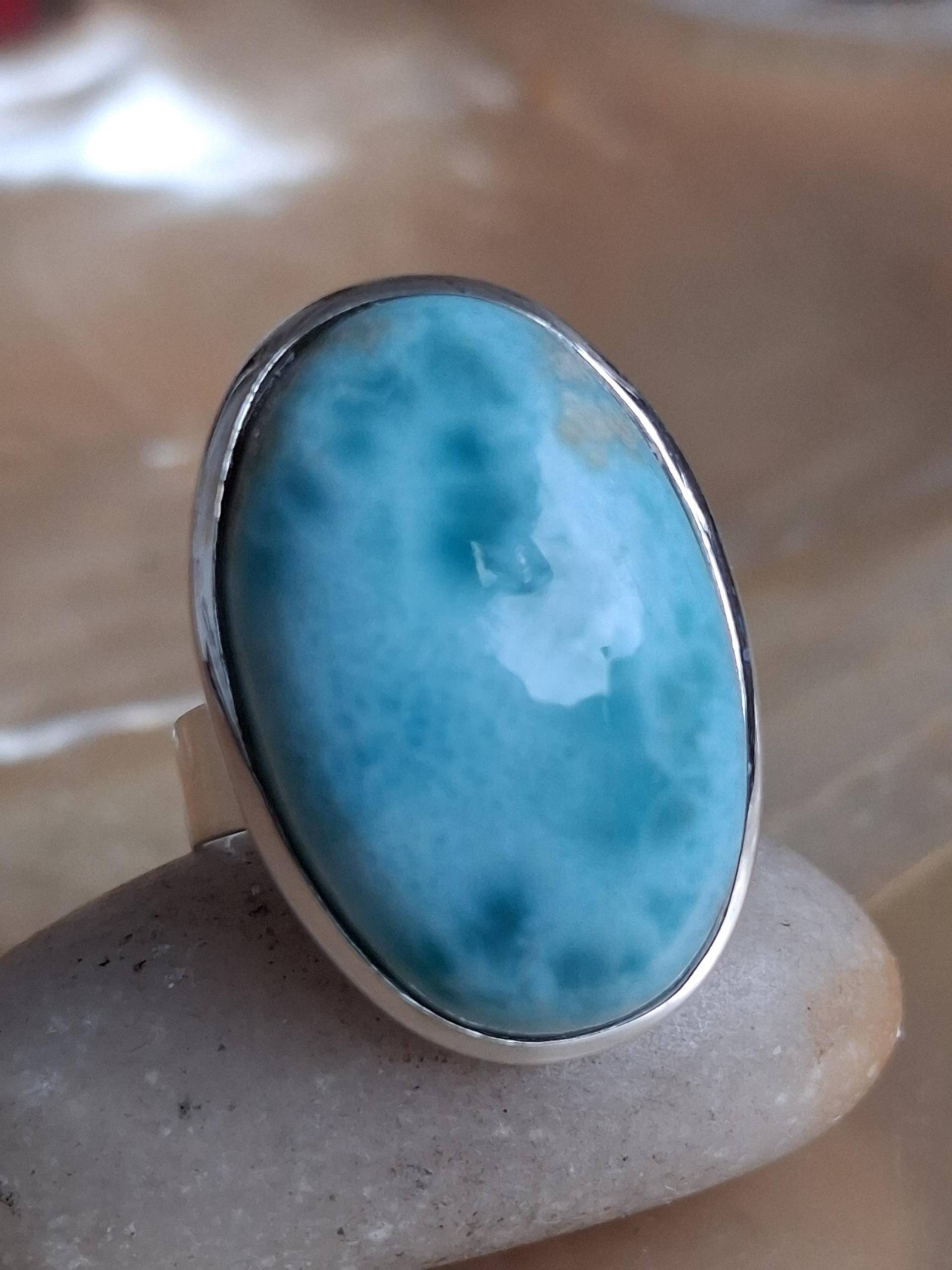 statement Ring Silber Larimar Größe 50 Verstellbar von Schabanag