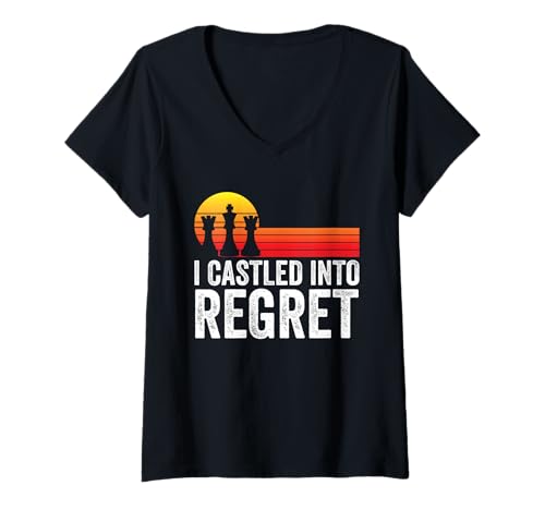 Damen Schachspiel Figur Turm Charakter Design Retro Schach T-Shirt mit V-Ausschnitt Damen Schachspiel Figur Turm Charakter Design Retro Schach T-Shirt mit V-Ausschnitt von Schach Turnier Überraschung Schachmatt