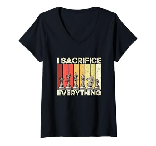 Damen Schach I Sacrifice Everything Lustiger Schachbrett Denksport T-Shirt mit V-Ausschnitt Damen Schach I Sacrifice Everything Lustiger Schachbrett Denksport T-Shirt mit V-Ausschnitt von Schachfiguren Strategisches Schach Design