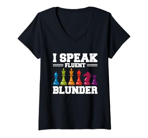 Damen Schachspieler Männer Frauen Schach - I Speak Fluent Blunder T-Shirt mit V-Ausschnitt Damen Schachspieler Männer Frauen Schach - I Speak Fluent Blunder T-Shirt mit V-Ausschnitt von Schachfiguren Und Schachbrett