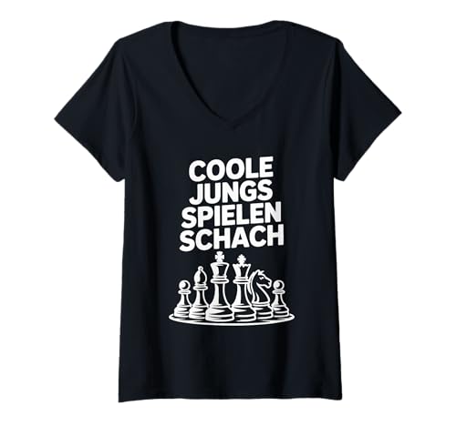 Damen Coole Jungs Spielen Schach Lustiges Retro T-Shirt mit V-Ausschnitt von Schachspieler Retro Coole Jungs Design