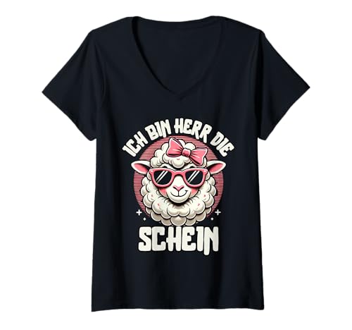 Damen Ich bin hier die Schäffin Lustige T-Shirt mit V-Ausschnitt von Schäff Schaf Abschied Büro Arbeit Kollegen