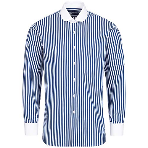 Schaeffer Blau gestreiftes Modern Cut Premium Hemd mit Club Kragen, Größe: L von Schaeffer