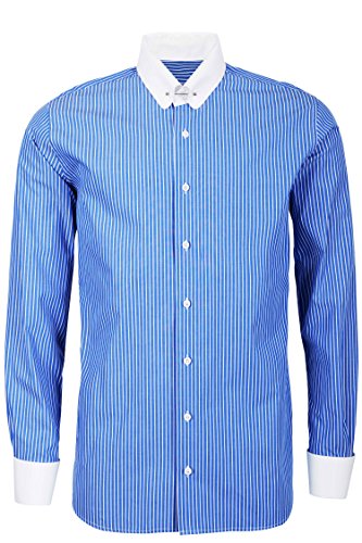 Schaeffer Hemd Modern Cut Streifen blau Piccadilly/Pin Collar weiß, Größe: L von Schaeffer