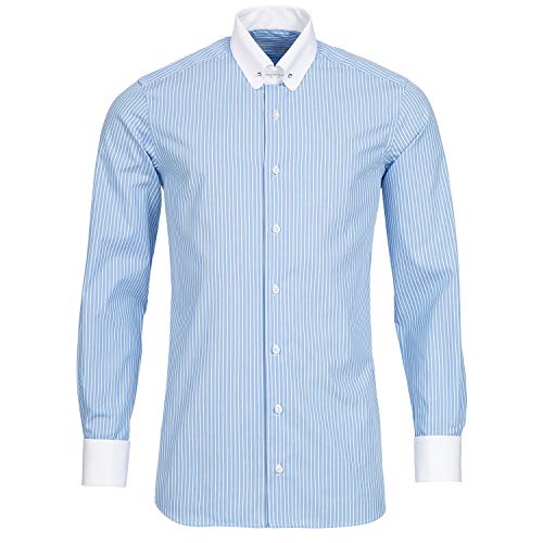 Schaeffer Hemd Modern Cut Streifen hellblau Piccadilly Kragen/Pin Collar weiß, Größe: L von Schaeffer