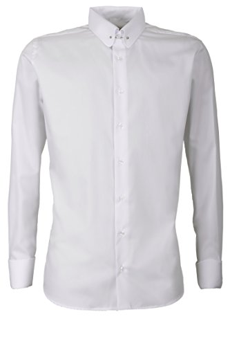 Schaeffer Hemd Slim Fit Uni weiß Piccadilly Kragen/Pin Collar von Schaeffer