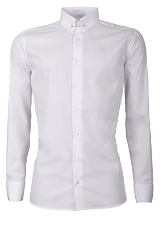 Schaeffer Hemd Slim Fit Uni weiß Piccadilly Kragen/Pin Collar von Schaeffer