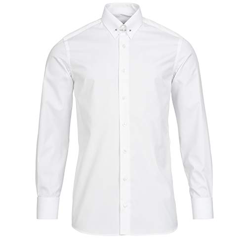 Schaeffer Premium Hemd Modern Cut Uni weiß gerader Piccadilly Kragen/Pin Collar, Größe: L von Schaeffer