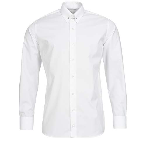 Schaeffer Premium Hemd Slim Fit Uni weiß gerader Piccadilly Kragen/Pin Collar, Größe: XL von Schaeffer