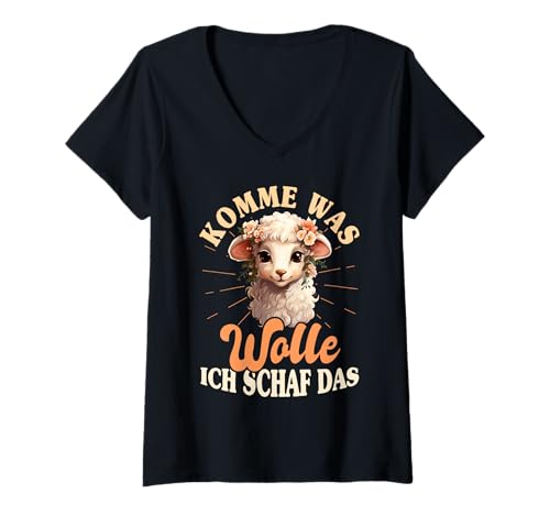Damen Lustiges Schaf Design mit Wortspiel für Tierfreunde T-Shirt mit V-Ausschnitt von Witzige Schafmotive mit Sprüchen