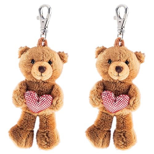 Schaffer 235 Plüsch Schlüsselanhänger Teddy mit Herz Braun, 8-12 cm (Packung mit 2) von Schaffer Knuddel mich!