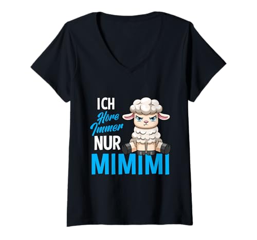 Damen Ich Höre Immer Nur EIN Mimimi Schaf T-Shirt mit V-Ausschnitt von Schafwolle Landwirt Bauer Schaf Motiv