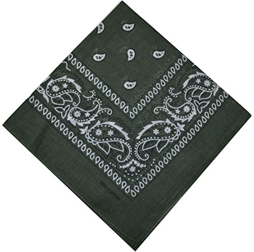 Bandana Halstuch Biker Nikki Tuch Schal Paisley Kopftuch 100% Baumwolle 25 Farben (12er, khaki) von Schals & Tücher