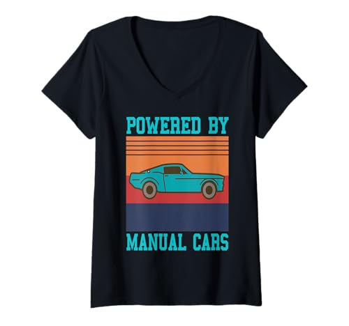 Damen Angetrieben Von Schaltwagen Lustig Retro Auto Fans T-Shirt mit V-Ausschnitt von Schaltgetriebe Liebhaber Und Autofans