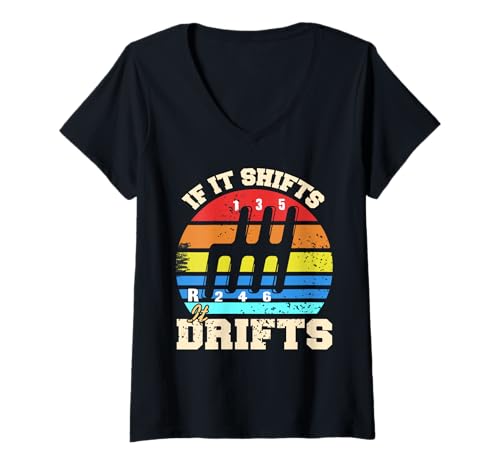 Damen Wenn Es Schaltet Driftet Es Lustiger Auto Humor T-Shirt mit V-Ausschnitt Damen Wenn Es Schaltet Driftet Es Lustiger Auto Humor T-Shirt mit V-Ausschnitt von Schaltgetriebe Und Rennsport Fans