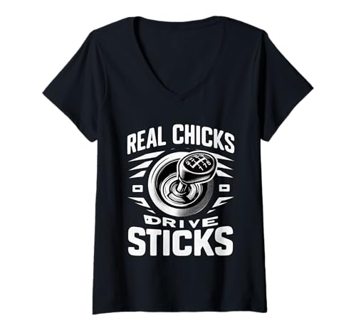 Damen Real Chicks Drive Sticks Manuelles Autofraufahrer |- T-Shirt mit V-Ausschnitt Damen Real Chicks Drive Sticks Manuelles Autofraufahrer |- T-Shirt mit V-Ausschnitt von Schaltkönigin -Ausrüstungauto