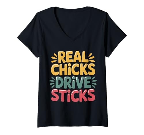 Damen Real Chicks Drive Sticks Manuelles Autofraufahrer - T-Shirt mit V-Ausschnitt Damen Real Chicks Drive Sticks Manuelles Autofraufahrer - T-Shirt mit V-Ausschnitt von Schaltkönigin -Ausrüstungauto