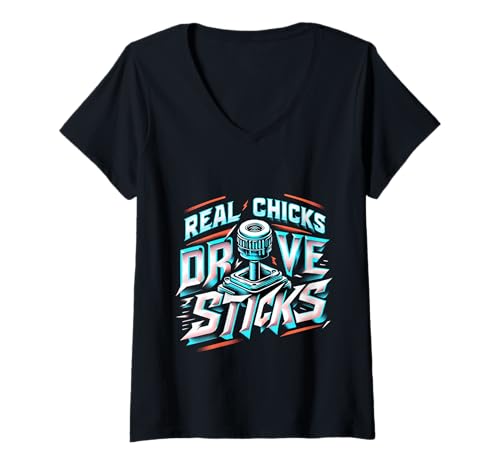 Damen Real Chicks Drive Sticks Manuelles Autofraufahrer - T-Shirt mit V-Ausschnitt Damen Real Chicks Drive Sticks Manuelles Autofraufahrer - T-Shirt mit V-Ausschnitt von Schaltkönigin -Ausrüstungauto