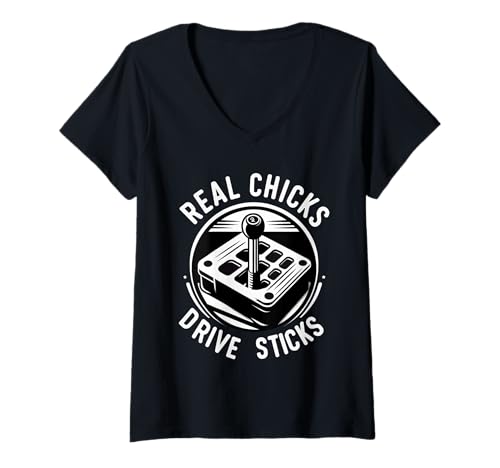 Damen Real Chicks Drive Sticks Manuelles Autofraufahrer |- T-Shirt mit V-Ausschnitt Damen Real Chicks Drive Sticks Manuelles Autofraufahrer |- T-Shirt mit V-Ausschnitt von Schaltkönigin -Ausrüstungauto