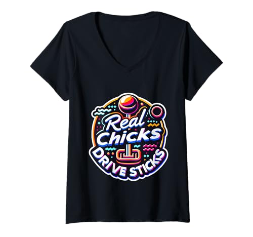 Damen Real Chicks Drive Sticks Manuelles Autofraufahrer |- T-Shirt mit V-Ausschnitt Damen Real Chicks Drive Sticks Manuelles Autofraufahrer |- T-Shirt mit V-Ausschnitt von Schaltkönigin -Ausrüstungauto