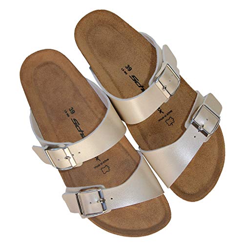 SchatTex Damen-Riemchen-Sandalen in Champagnerfarben mit Softfußbett Größe 40 von SchatTex