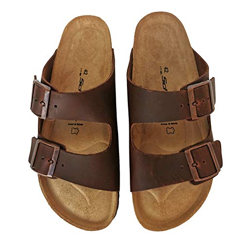 Herren Sandale aus geöltem Leder | Ledersandalen für Männer | braune Freizeitsandale (Numeric_44) von SchatTex