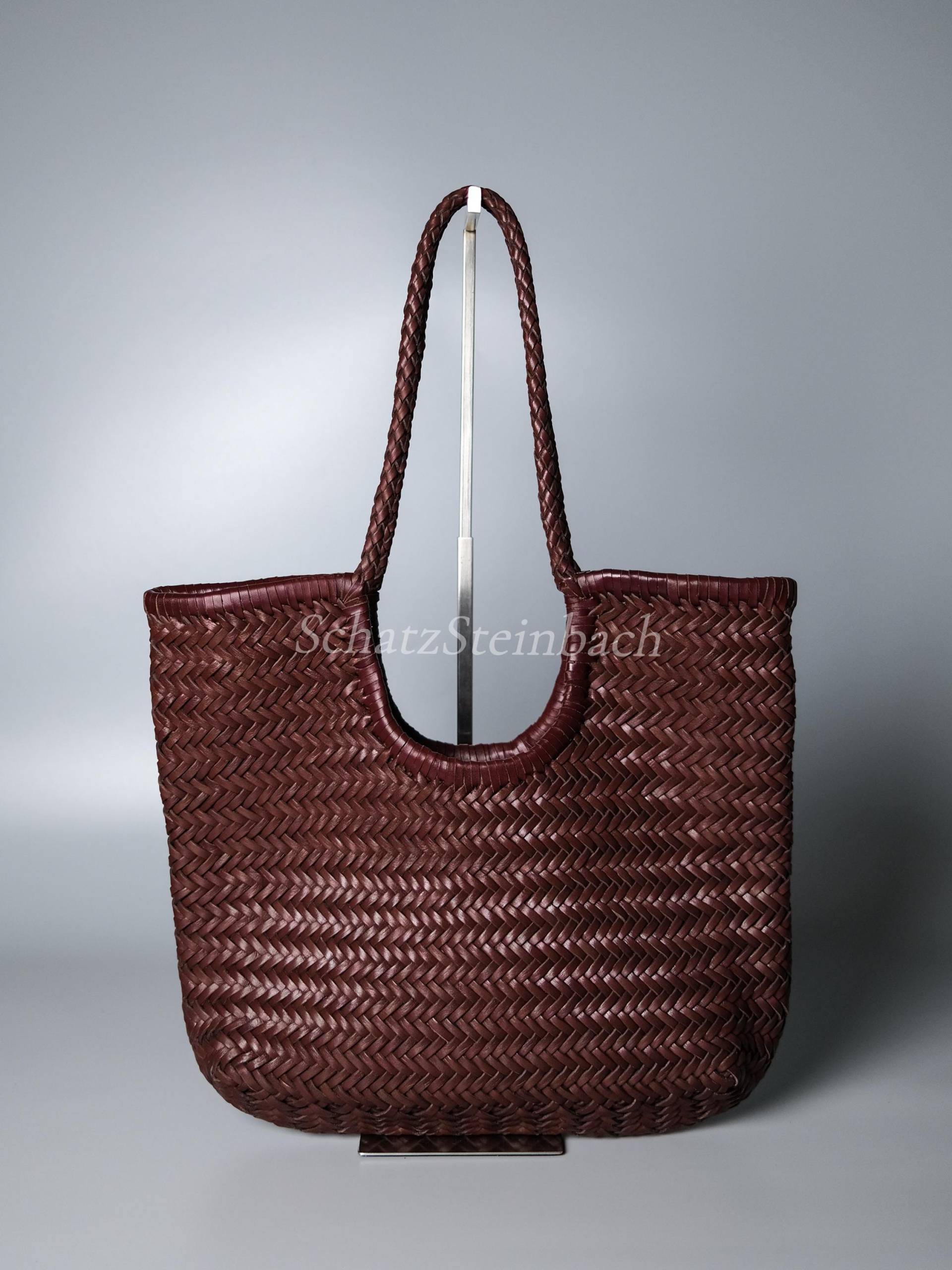 Dunkelbraun Echtleder Handgewebte Schulter Hobo Tragetasche+Baumwollbeutel/Handmade Geflochtene Strand Urlaub Tasche Korbwaren Geldbörse von SchatzSteinbach