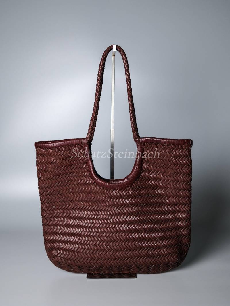 Dunkelbraun Echtleder Handgewebte Schulter Hobo Tragetasche+Baumwollbeutel/Handmade Geflochtene Strand Urlaub Tasche Korbwaren Geldbörse von SchatzSteinbach