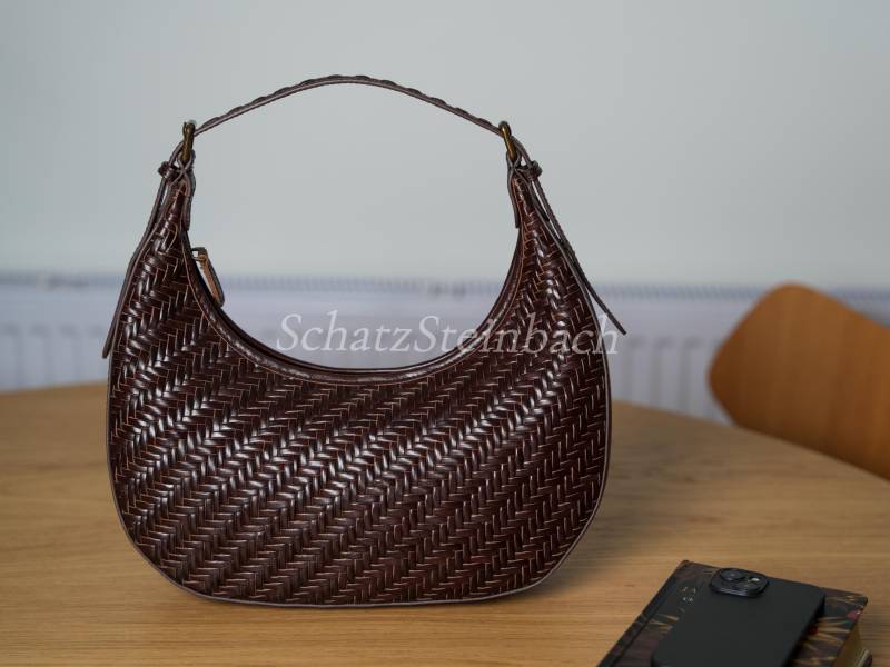 Handgewebte Dunkelbraune Echtleder Schulter Unter Dem Arm Hobo Bag/Geflochtene Mond Handtasche von SchatzSteinbach