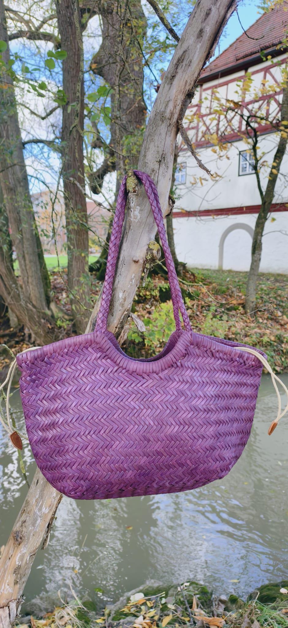 Handgewebte Geflochtene Hobo-Tasche Aus Leder Mit Baumwoll-Tasche von SchatzSteinbach
