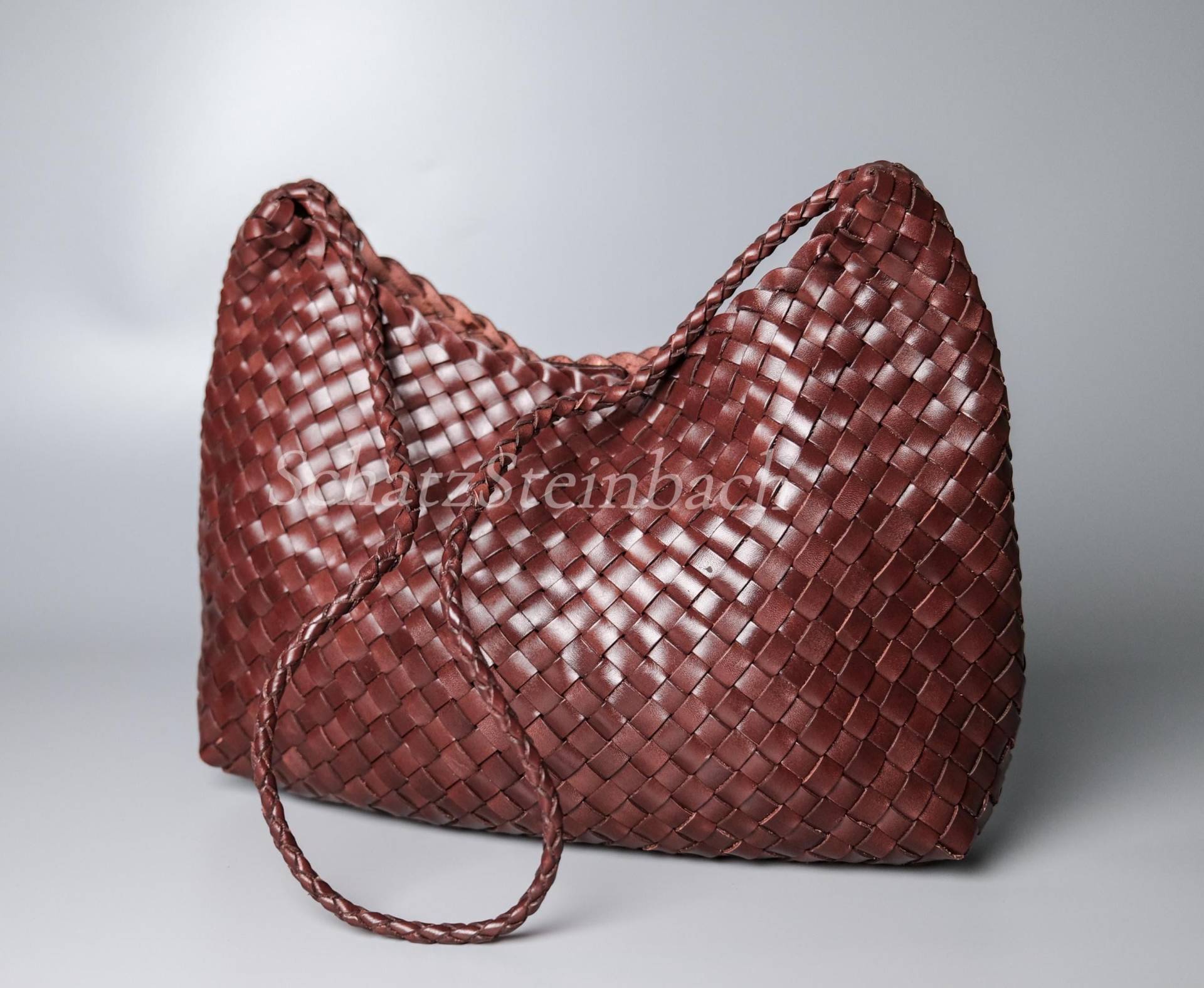 Handgewebte Dunkelbraune Echtleder Crossbody Schultertasche - Geflochtene Hobo Tote Clutch + Beuteltasche Aus Baumwolle von SchatzSteinbach