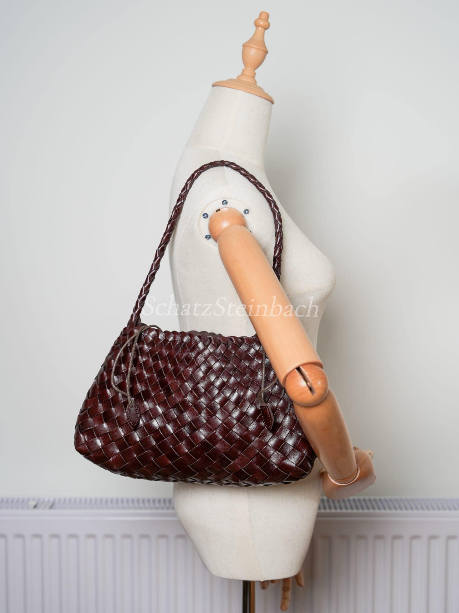 Handgewebte Dunkelbraune Echtleder Umhängetasche - Geflochtene Hobo Tote Clutch + Beuteltasche Aus Baumwolle von SchatzSteinbach
