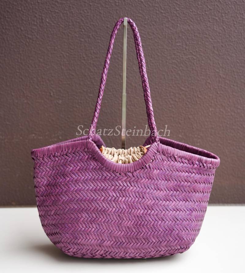 Handgewebte Lila Echtleder Hobo Tragetasche, Geflochtene Strand Strandtasche Mit Baumwolltasche von SchatzSteinbach