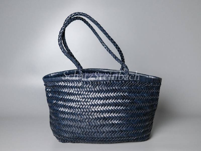 Marineblau Leder Geflochtene Einkaufstasche Mit Baumwolltasche von SchatzSteinbach
