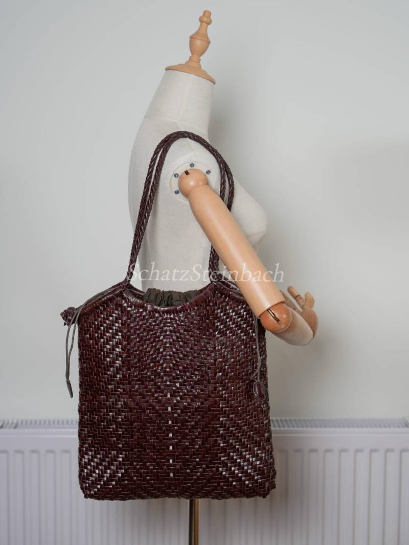 Dunkelbraune Echte Oberste Schicht Leder Handgewebte Schulter Hobo Einkaufstasche + Baumwolltasche/Öffnung Verkauf Sonderpreis Korbwaren Tote von SchatzSteinbach