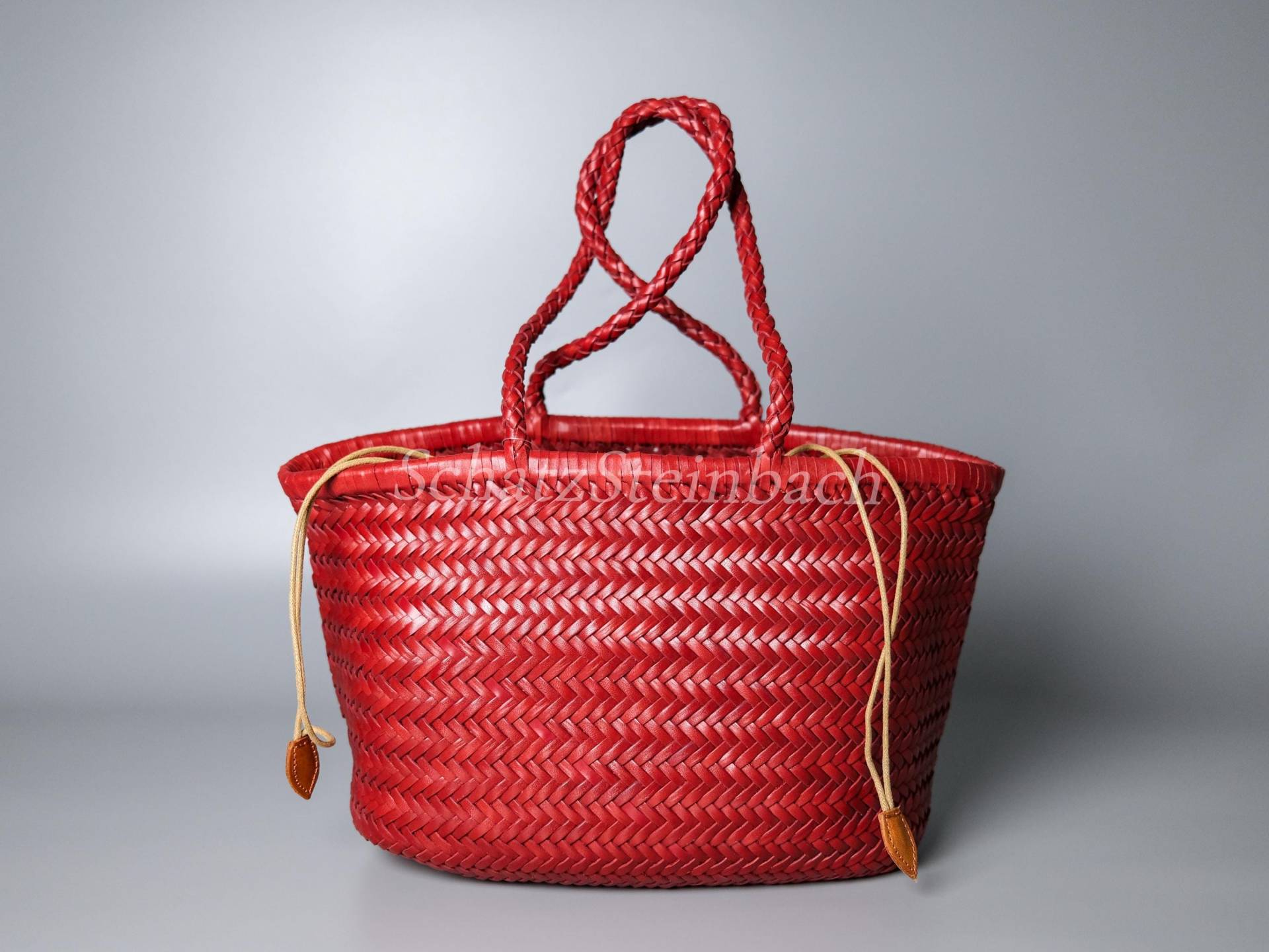 Auf Lager Weihnachten Rot Echtes Leder Handgewebte Geflochtene Schulter Hobo Tasche + Baumwolltasche/Handgemachte Korb Strand Urlaub Eimer Clutch von SchatzSteinbach