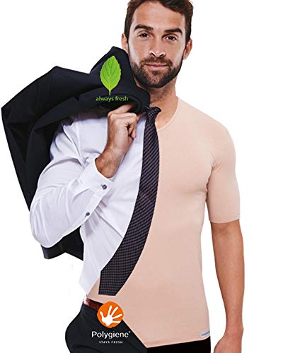 Schaufenberger – ANTIBAKTERIELLES Anti-Schweiß-Shirt Unterhemd Herren hautfarben – UNSICHTBAR unter Hemd – Geruchsneutral & atmungsaktiv – V-Neck – eng anliegend – ideal: Büro, Hochzeit, Reise, Gr. XL von Schaufenberger