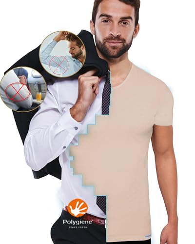 Schaufenberger – Antibakterielles Anti Schweiß Unterhemd, Herren hautfarben – Unsichtbar unter Hemd – Geruchsneutral & atmungsaktiv – V-Ausschnitt – eng anliegend – 1/4-Kurzarm – Größe L von Schaufenberger
