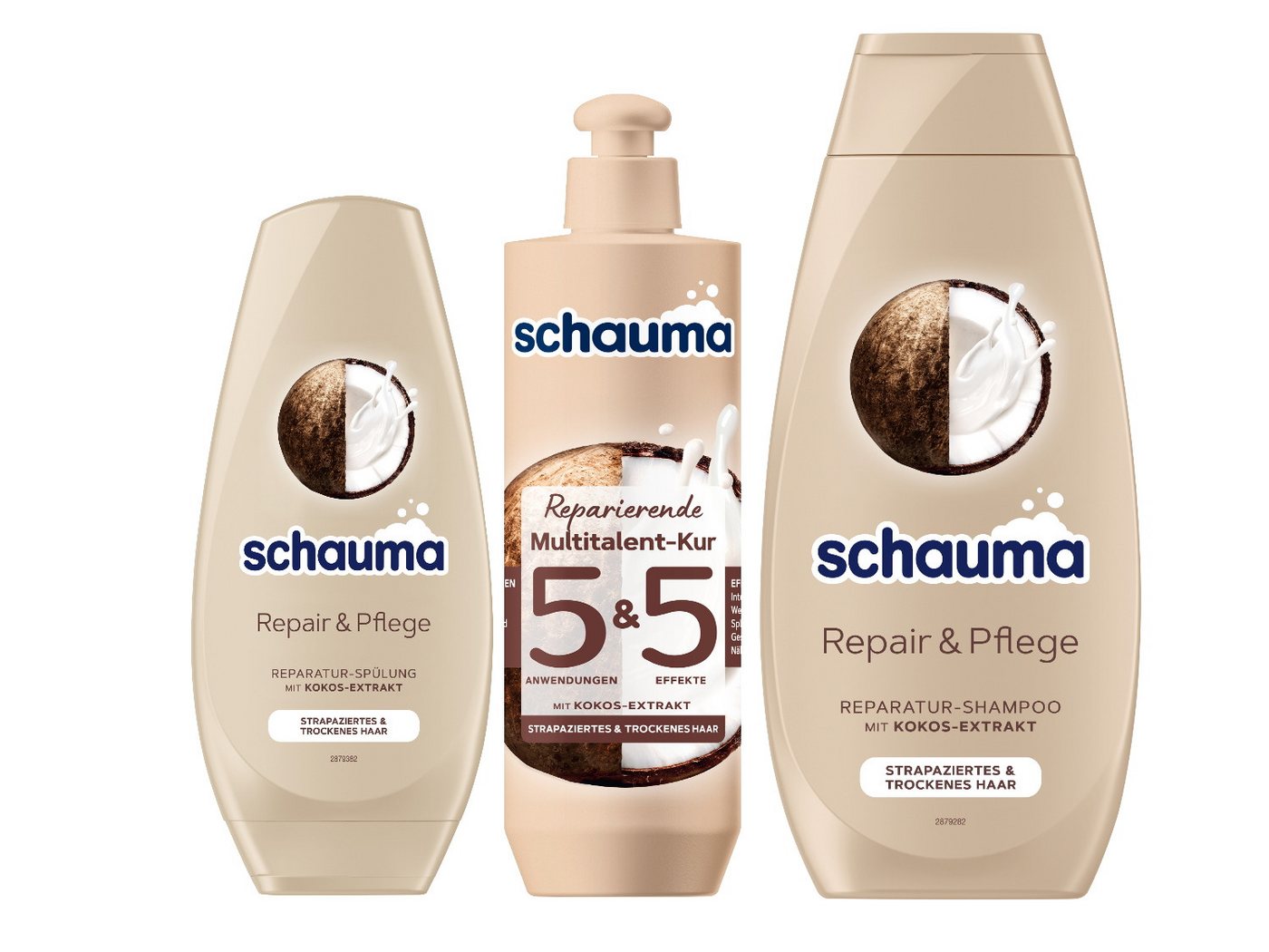 Schauma Haarshampoo 5&5 Kur Reparierend 300ml & Shampoo Repair 400ml & Spülung 250ml, 3-tlg., repariert, Splissversiegelung, weniger Haarbruch von Schauma