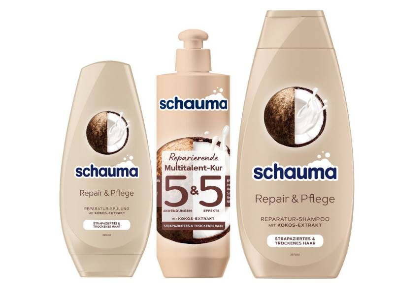 Schauma Haarshampoo 5&5 Kur Reparierend 300ml & Shampoo Repair 400ml & Spülung 250ml, 3-tlg., repariert, Splissversiegelung, weniger Haarbruch von Schauma