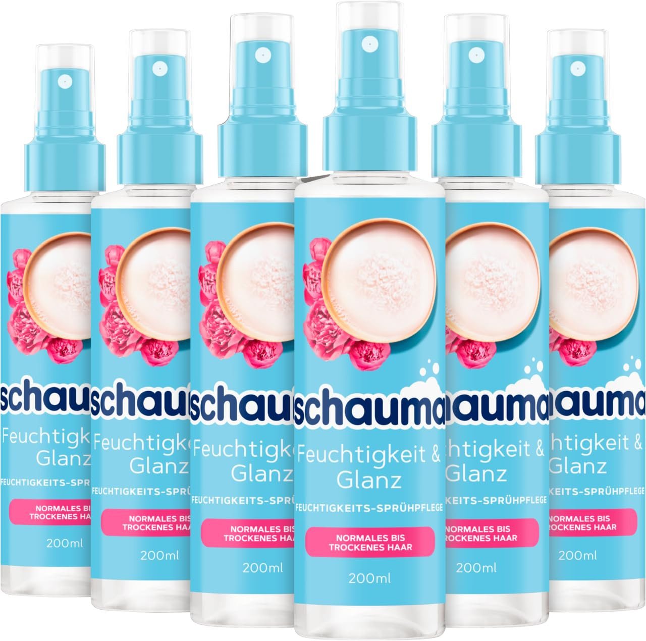 Schauma Haarspülung Sprühpflege Feuchtigkeit & Glanz 200ml, 6x 200ml, Sprühpflege, 6-tlg., Sprühspülung, für weiches, glänzendes Haar, Einfache Anwendung, Vegan von Schauma
