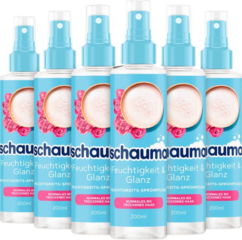 Schauma Haarspülung Sprühpflege Feuchtigkeit & Glanz 200ml, 6x 200ml, Sprühpflege, 6-tlg., Sprühspülung, für weiches, glänzendes Haar, Einfache Anwendung, Vegan von Schauma