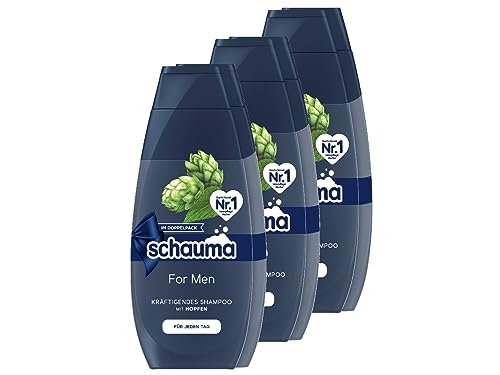 Schauma Schwarzkopf Shampoo For Men mit Hopfen, Kräftigendes Shampoo vom Ansatz an bis in die Spitzen, (2x 400ml), 2er Pack, 3x 2x400 ml von Schauma