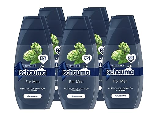 Schauma Schwarzkopf Shampoo For Men mit Hopfen, Kräftigendes Shampoo vom Ansatz an bis in die Spitzen, (2x 400ml), 2er Pack, 5x 2x 400 ml von Schauma